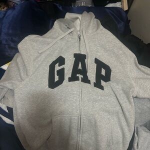 GAP Grey Zip-Up Hoodie with Navy Logo